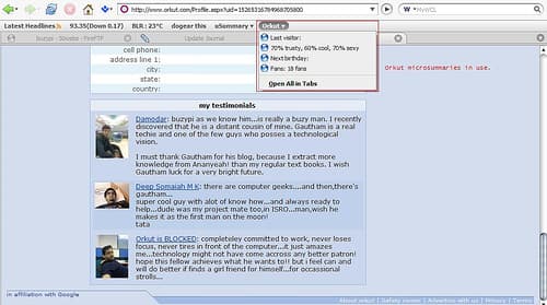 Orkut microsummaries
