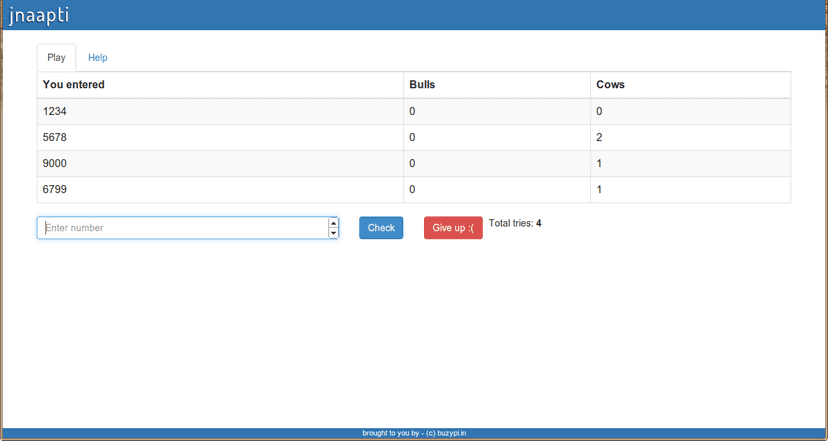 The BullsNCows Application in AngularJS